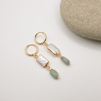 Aventurine Rectangle Pearl Drop Hoop Earrings