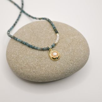 Gold Filled Pearl Charm Aquamarine Necklace